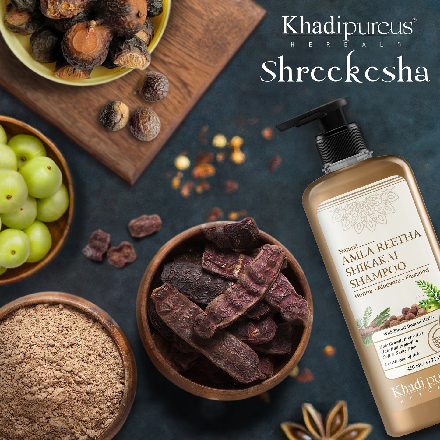 Shreekesha Amla Reetha Shikakai Herbal Shampoo for Hair Fall