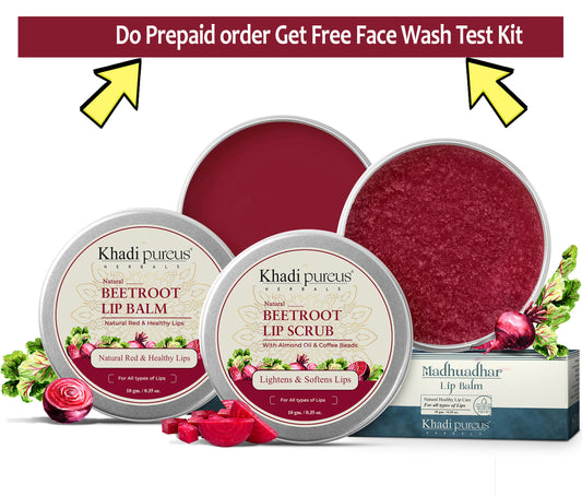 Madhuadhar Beetroot Lip Balm & Beetroot Lip Scrub Combo for Dry, Chapped, Reduce Pigmented Lips & Dark Lips to Lightens