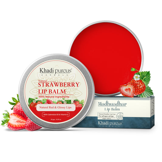 Madhuadhar Strawberry Lip Balm for Dry & Chapped to Nourished Red Glossy Lips