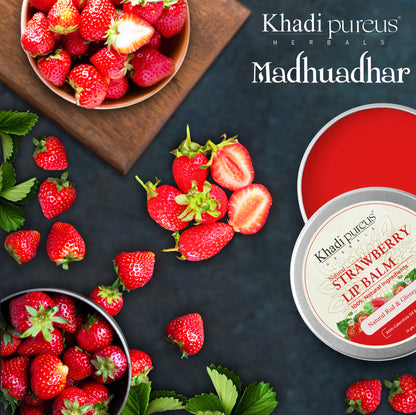 Madhuadhar Strawberry Lip Balm for Dry & Chapped to Nourished Red Glossy Lips