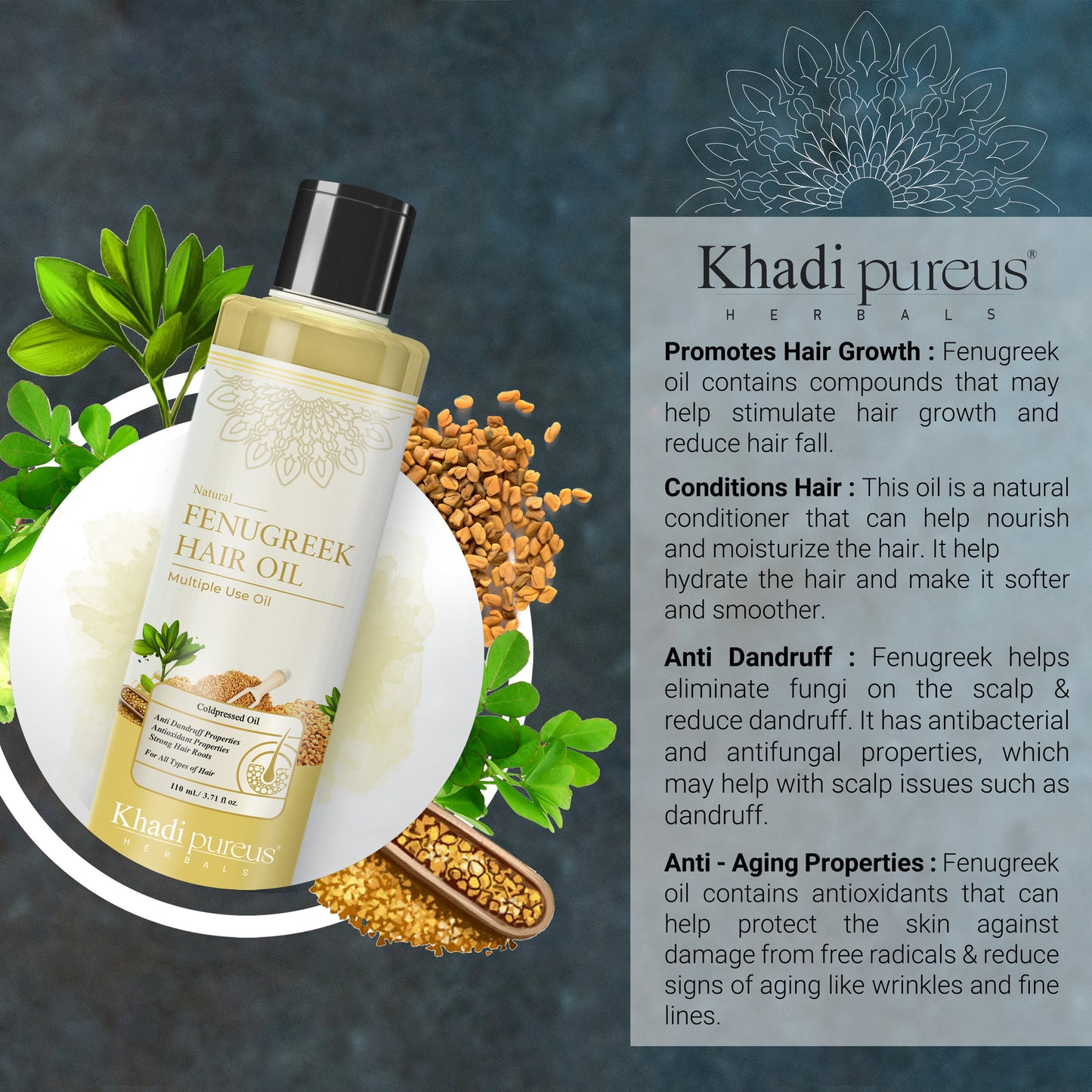 Khadi PureusHerbals Keshabooti Fenugreek Oil (Methi Dana) for Anti Dandruff